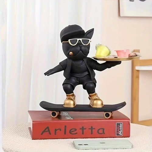 ブルドッグスケートボードの収納トレイオーナメント レジン像アート本棚