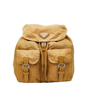 プラダ 三角ロゴプレート リュック バックパック 1BZ811 ベージュ ブラウン系 ナイロン レザー レディース PRADA 【中古】
