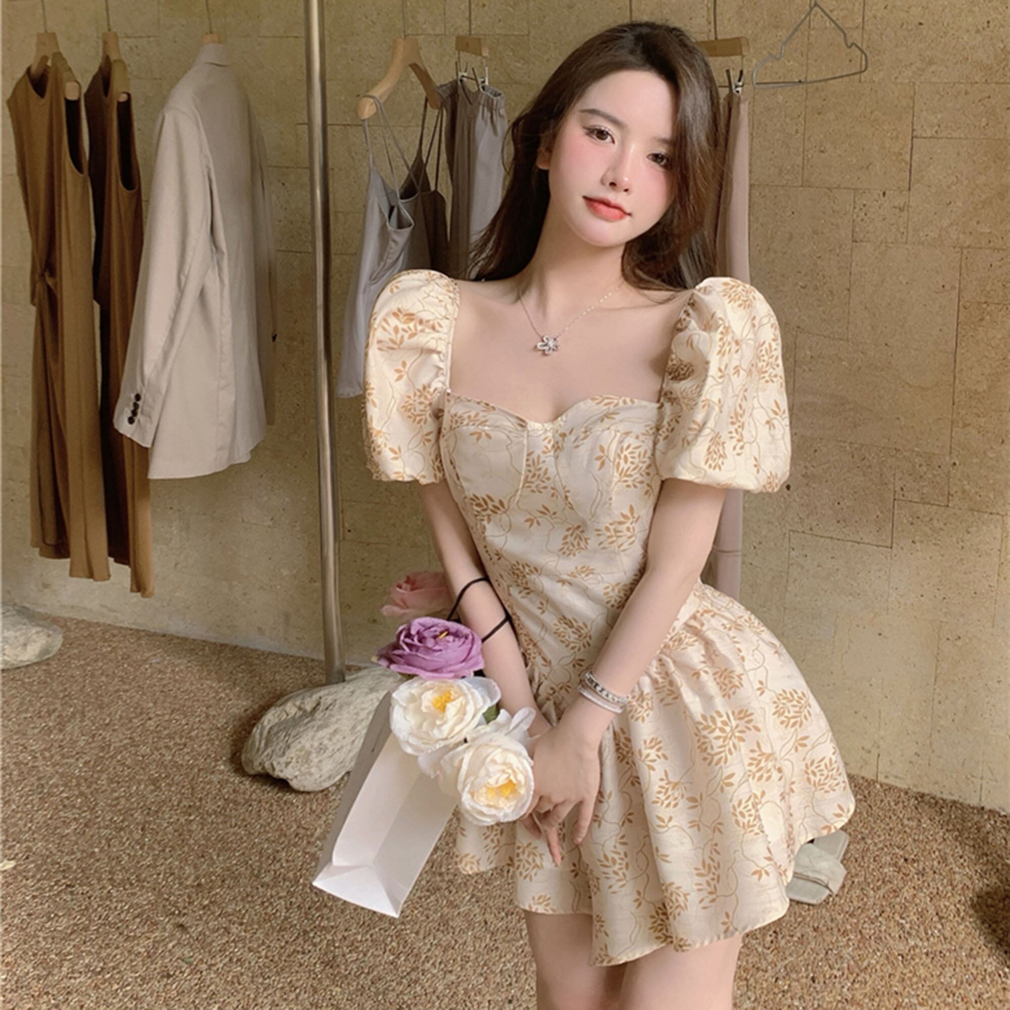 フローラルドレス サマースリーブVネックAラインスカート 夏物 花柄 YY-ファッション2281671660