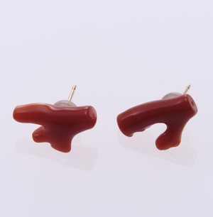 血赤枝珊瑚ピアス  P1054　Blood-Red Branch Coral Earrings