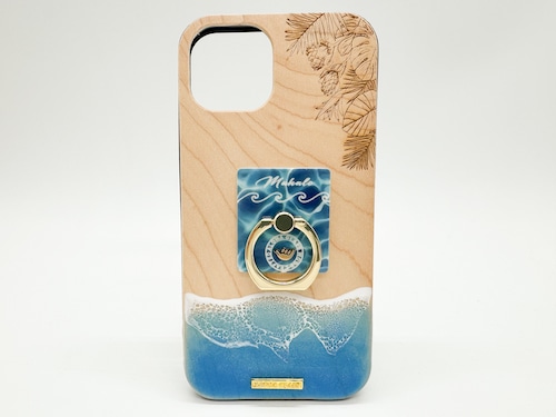 Hang loose/wood×resin marine blue wave case(maple)