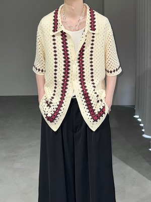 crochet mesh shirt / off white × bordeaux