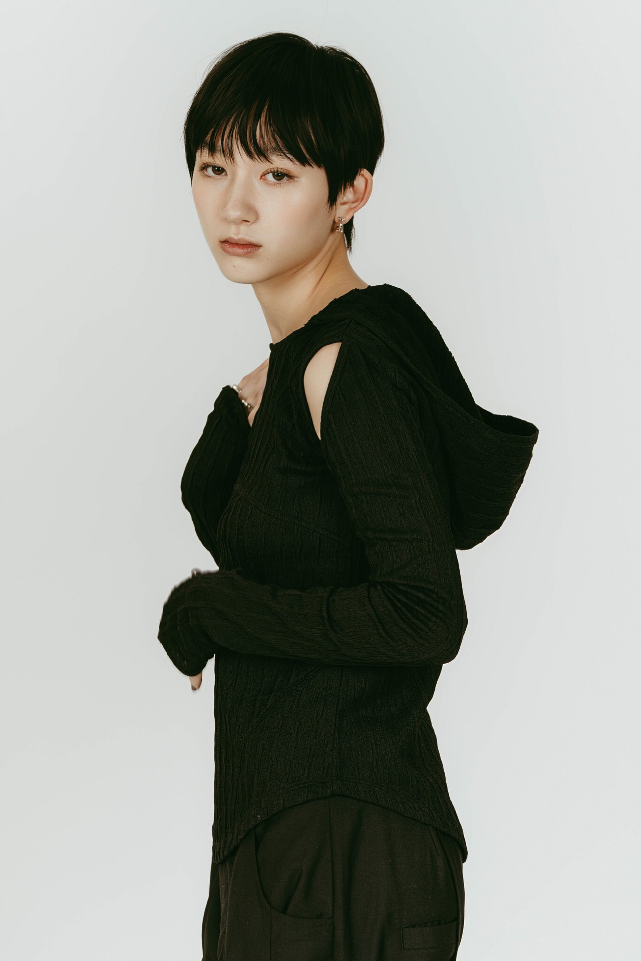 Hooded Jacquard Top / BLACK - 10