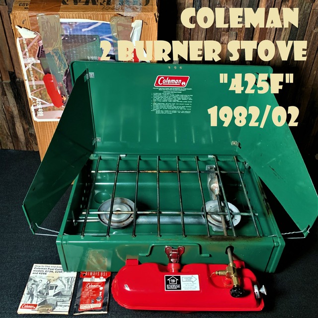 コールマン 425F ツーバーナー 1984年5月製造 赤タンク コンパクト 新品未使用 ビンテージ ストーブ 80年代 2バーナー COLEMAN 未点火 デッドストック NOS