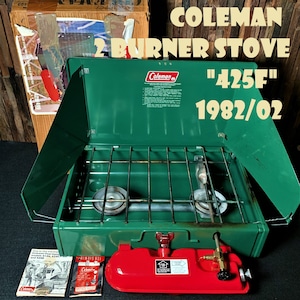 コールマン 425F ツーバーナー 赤タンク 425系最終モデル 1982年2月製造 ビンテージ ストーブ 80年代 2バーナー COLEMAN 実用機 箱付き