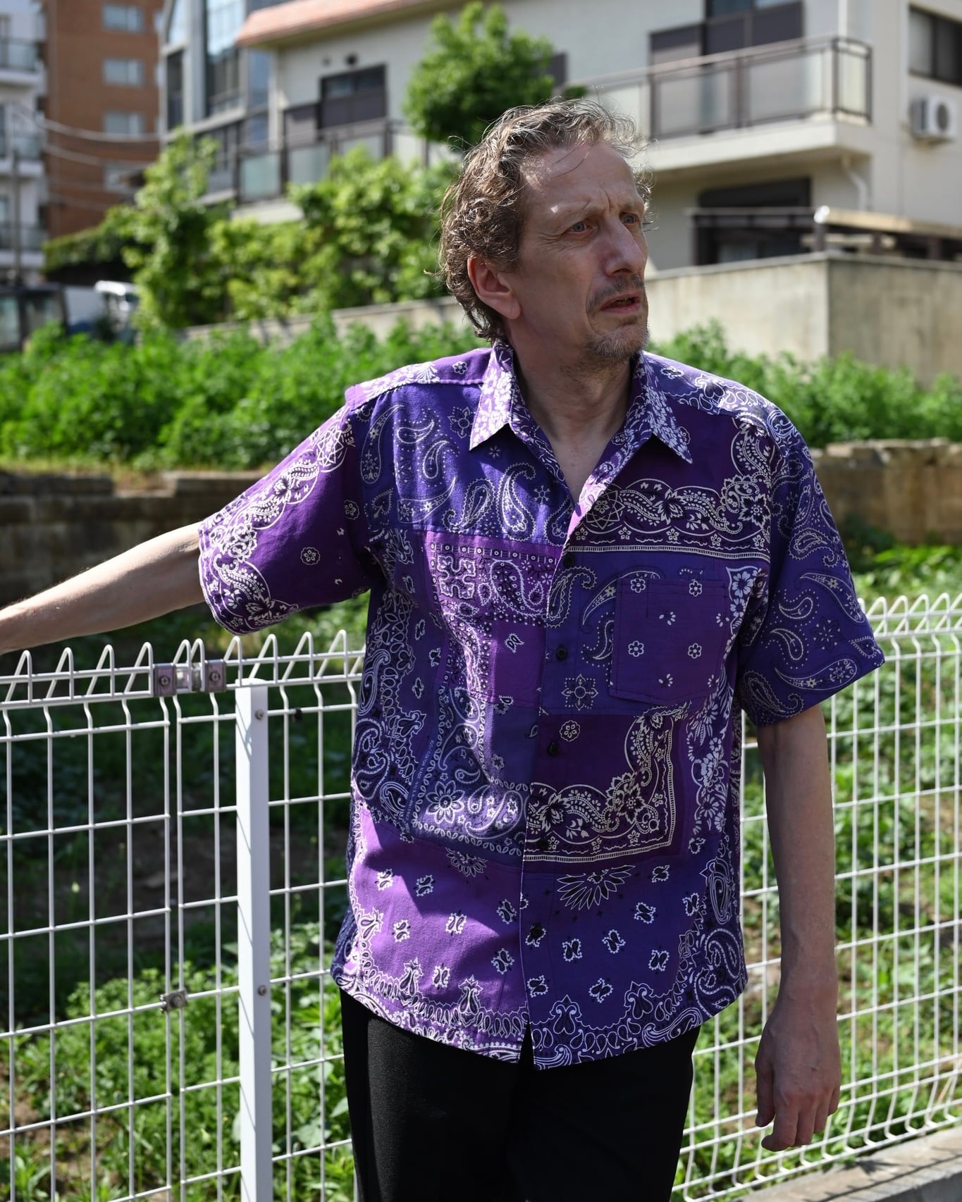 Bandana Short-sleeve Shirt c/# Purple / size M | MIYAGIHIDETAKA