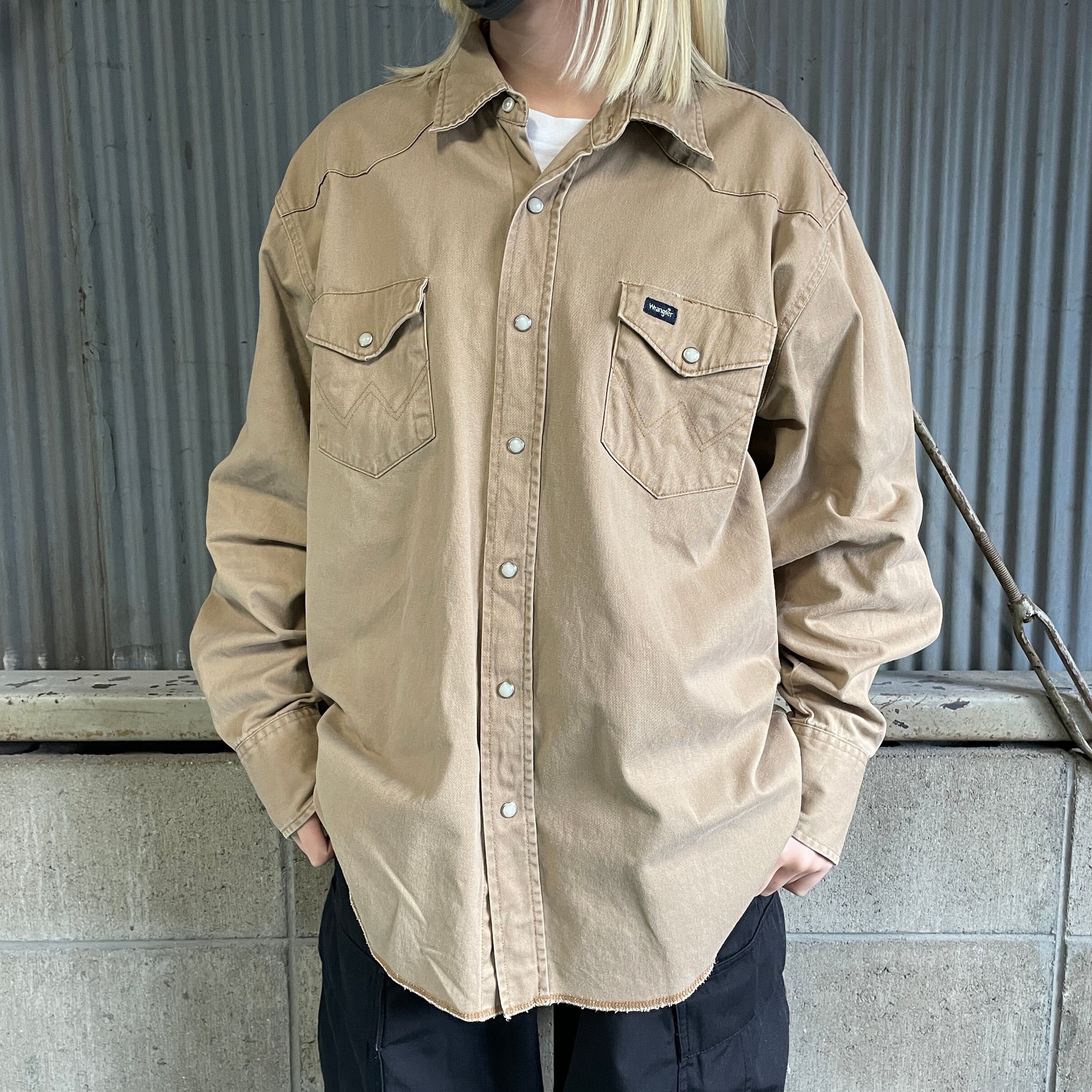 90年代〜 Wrangler ラングラー 無地 長袖 コットンツイル ウエスタン 