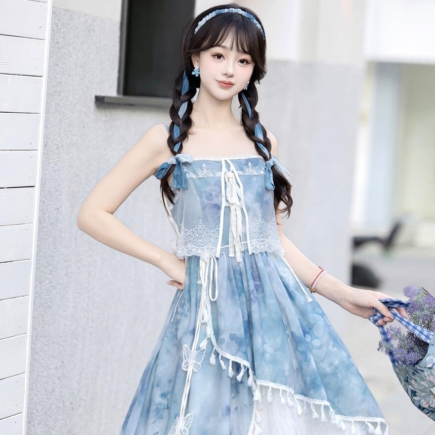 ロリータファッション 水色甘ロリ ボレロ付きジャンパースカート