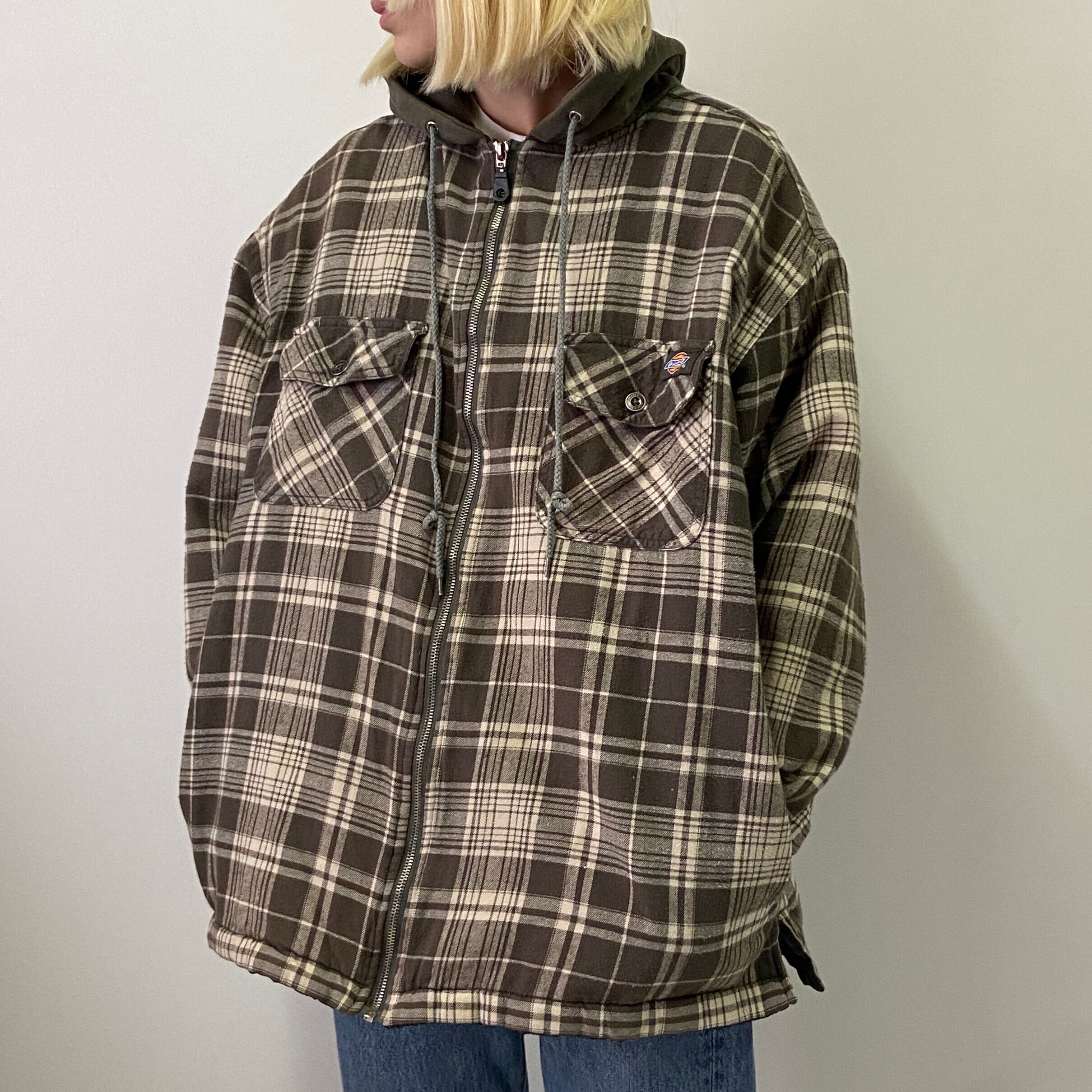 Dickies ディッキーズ チェック柄 スウェットフード付き レイヤード 