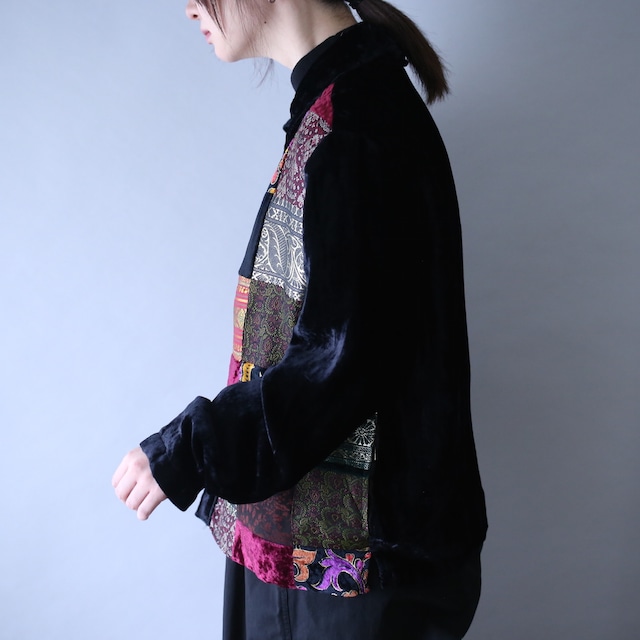 multi pattern panel switchig design box silhouette shirt jacket