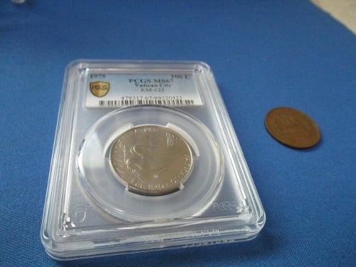 バチカン市国 100リラ硬貨☆1975年／未使用／アンティークコイン／PCGS
