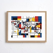 Journey｜世界地図を大胆に描くカラフル抽象アートポスター｜旅心を刺激するインテリア額縁付き・国内生産A3ポスター