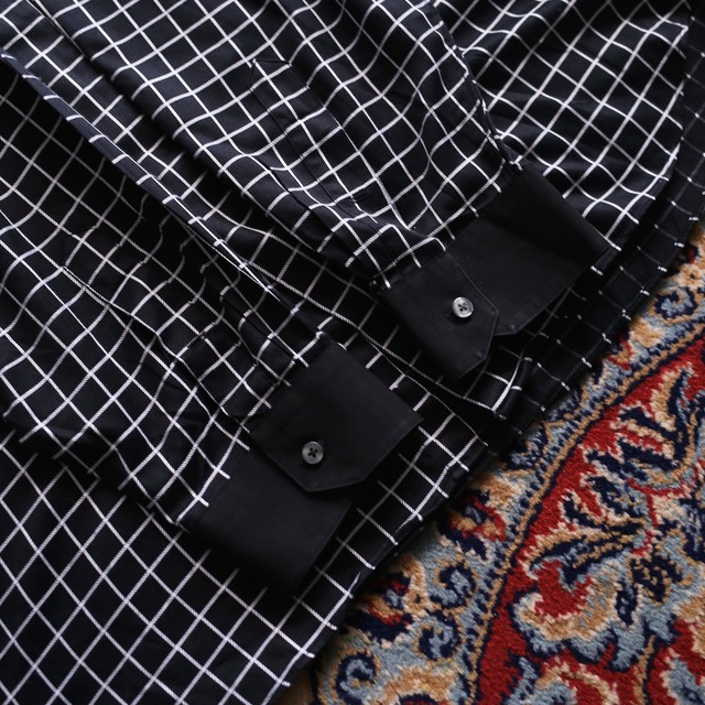 grid pattern switching design l/s super big shirt