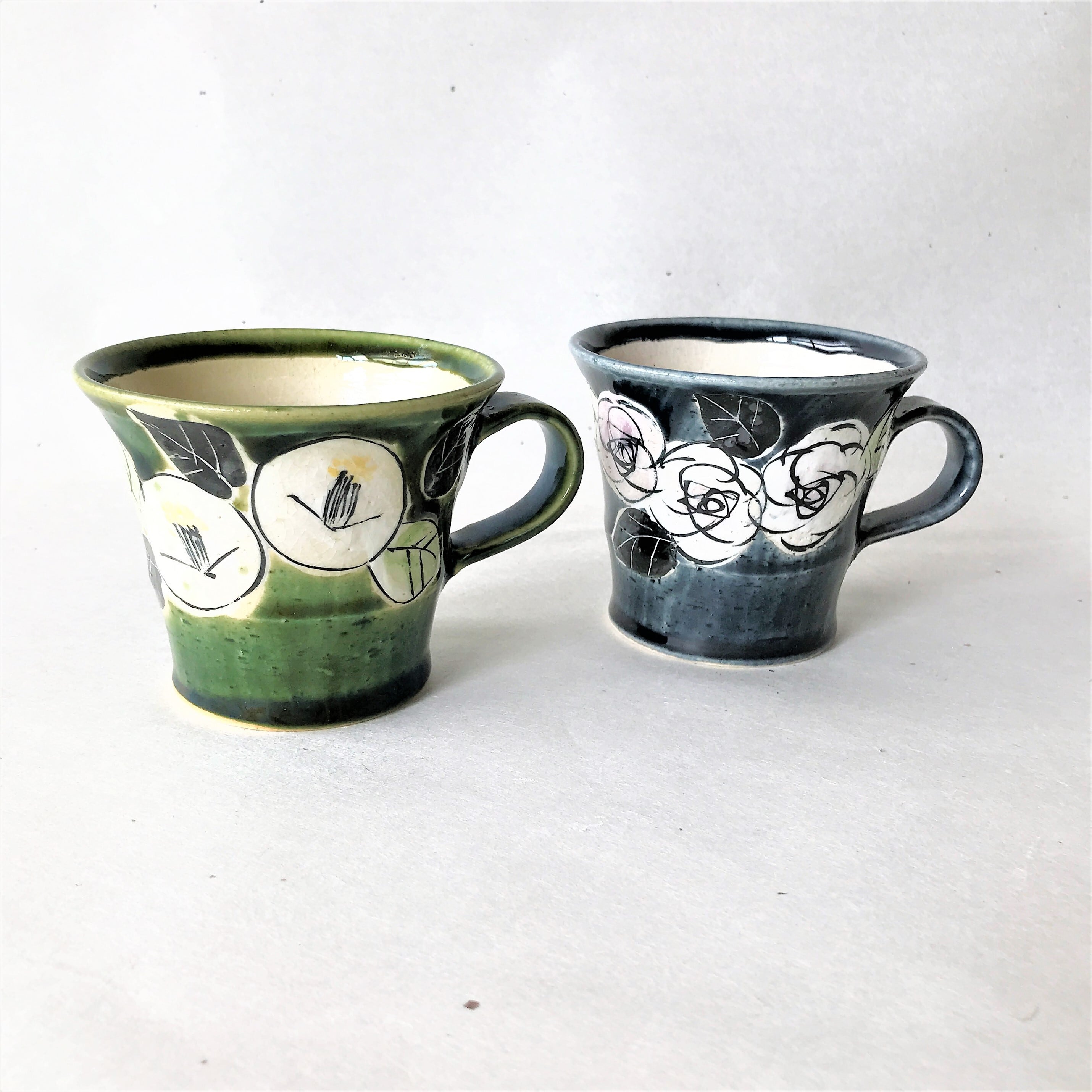 カップ&ソーサー 藍ばらと織部黒椿