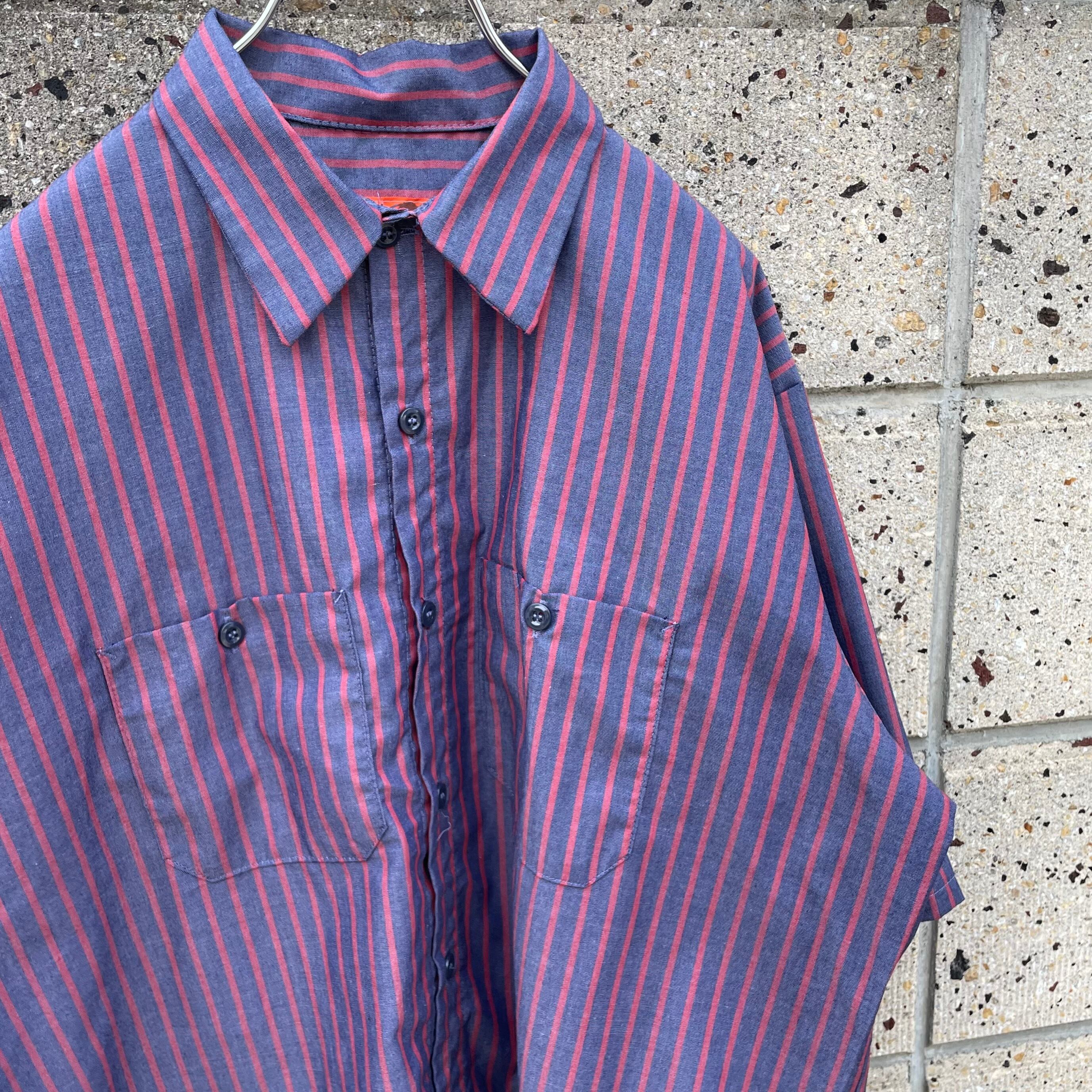 【Lサイズ】RED KAP レッドキャップ 大きめサイズ ストライプ柄 パリッと生地 ワークシャツ