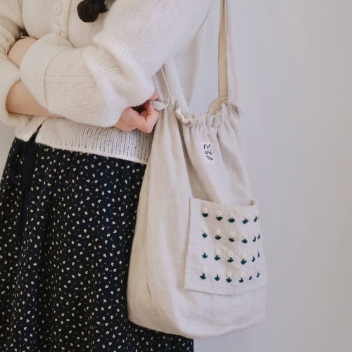 2色/小花刺繍の巾着バッグ ・11963
