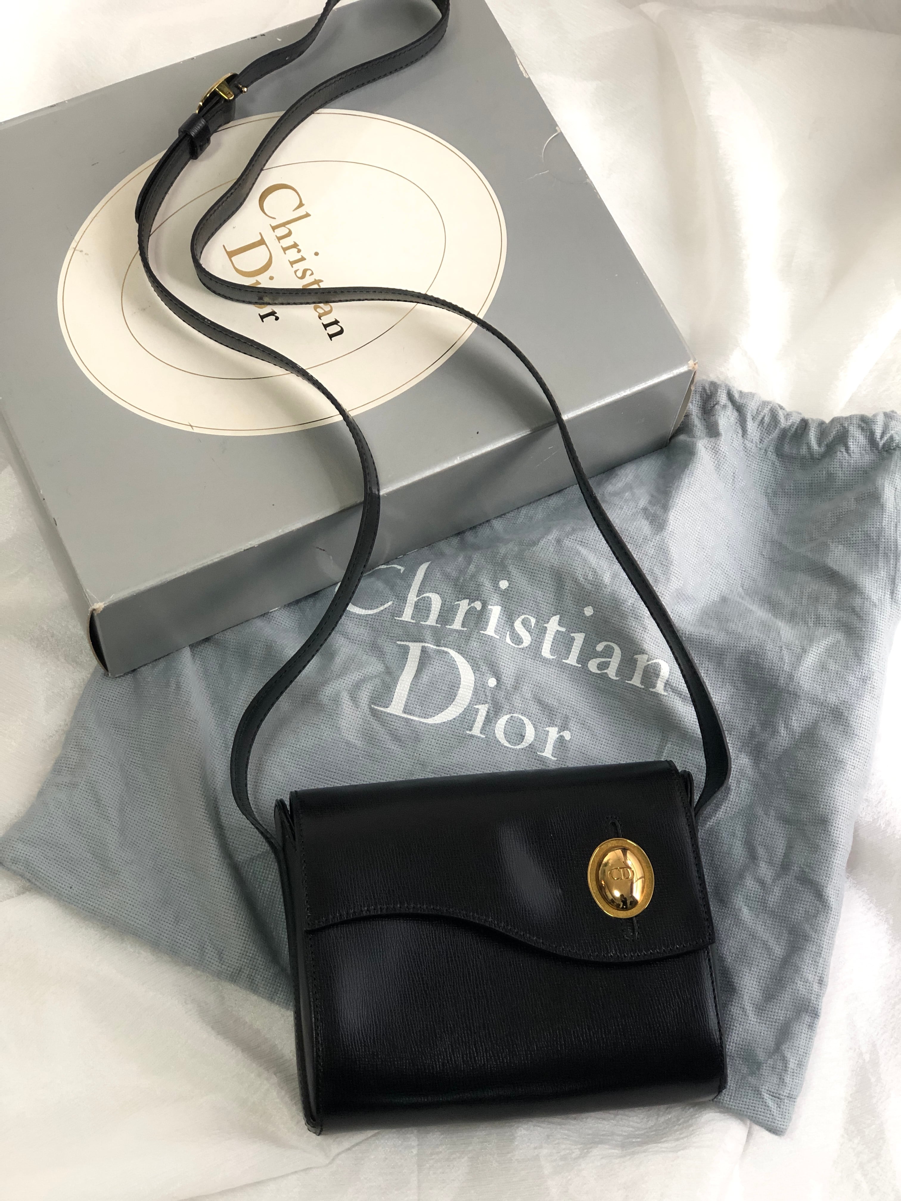 ディオール Dior 巾着 ポシェット カバン ヴィンテージ ショルダーバッグ レザー ブラック