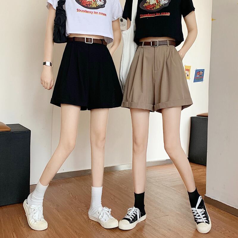 ブラックショーツ サマー薄手ハイウェストウェストルーズワイドレッグパンツ 夏物 ブルマー ワイドパンツ 試着室10493044022