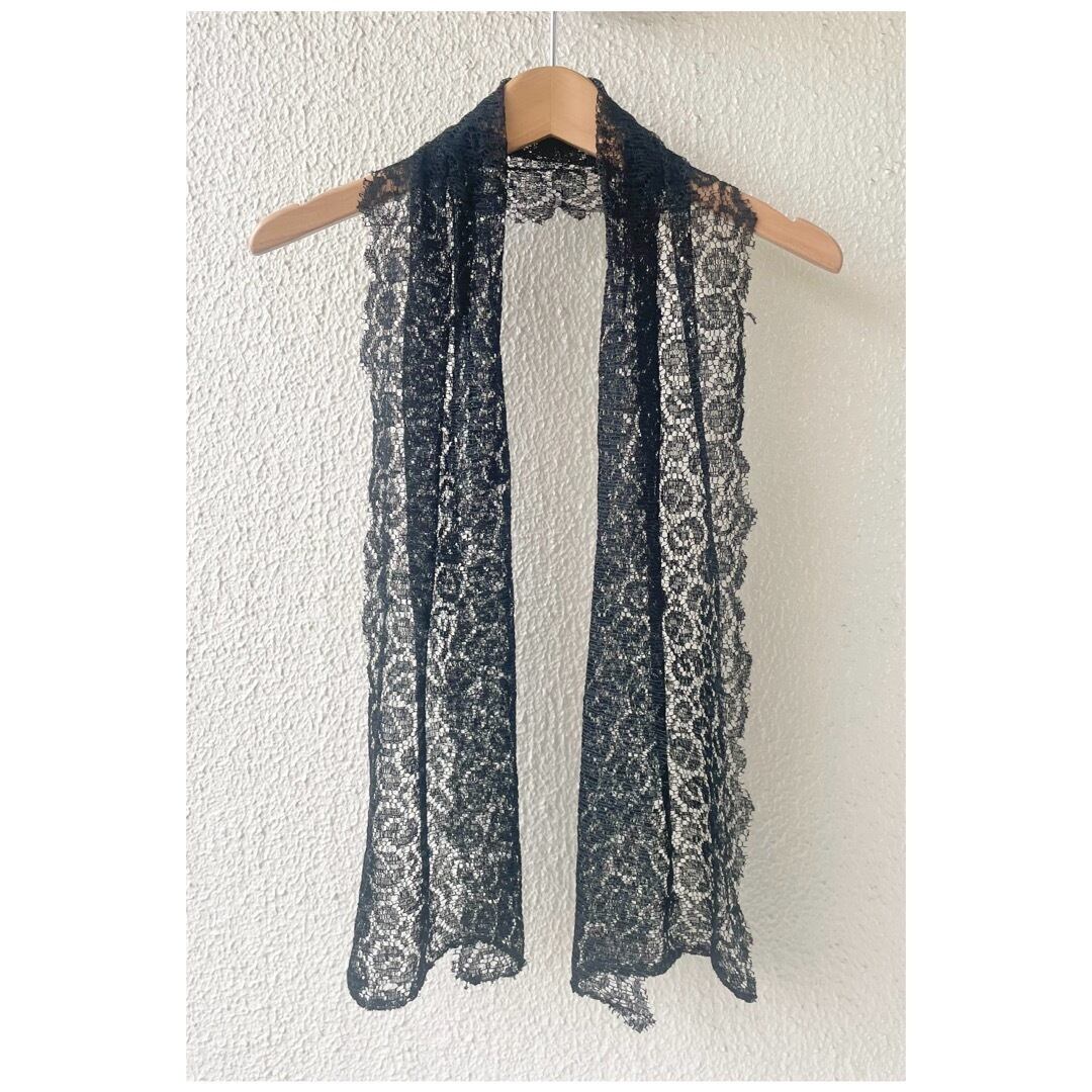 フランス買付 ヴィンテージ レーススカーフ ブラックレース スカラップ