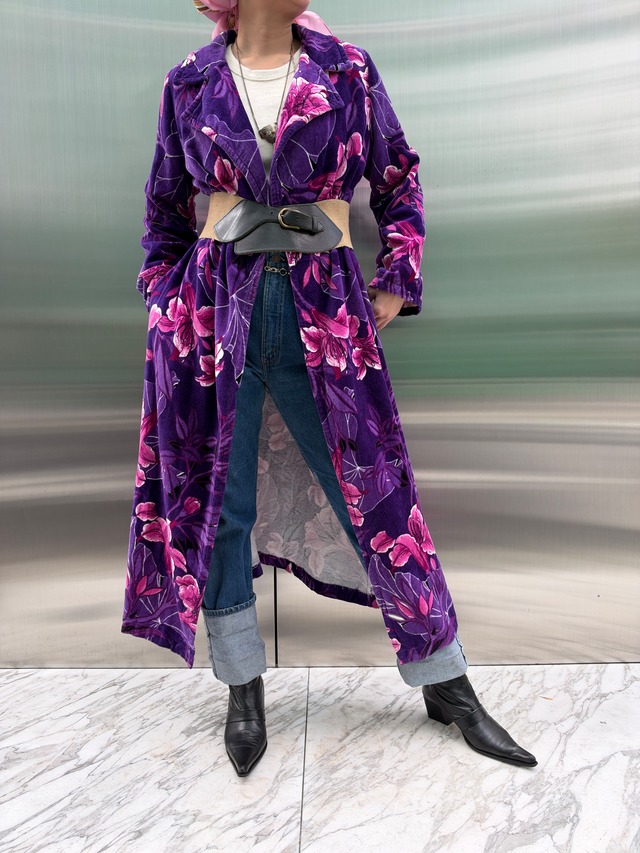 70s Euro vintage purple floral pile coat
