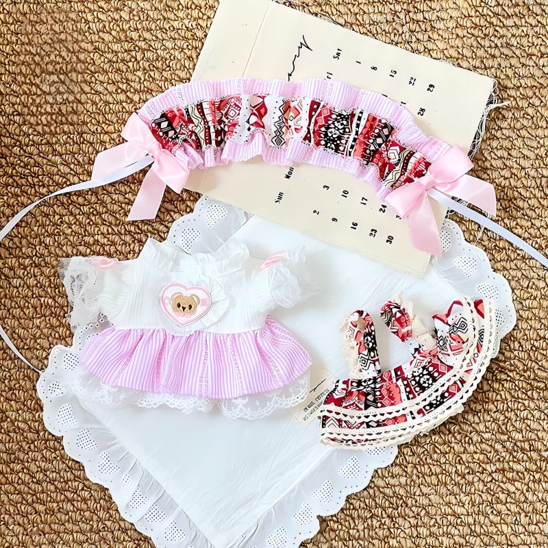 20cmぬいぐるみ用 おとぎ話風 チェック柄ワンピース+ジャンパー