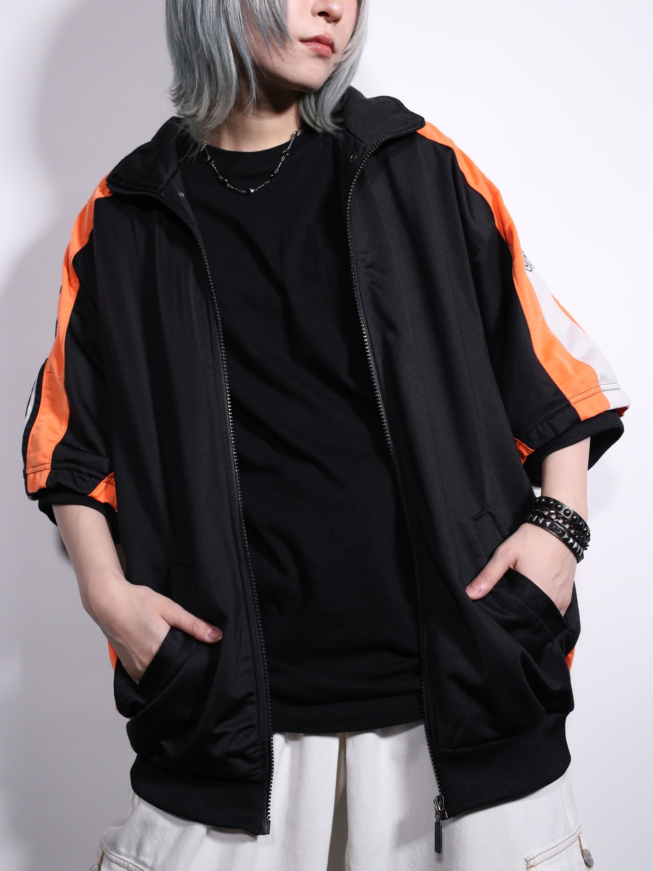"adidas" asymmetry sleeve design s/s track jacket - 2