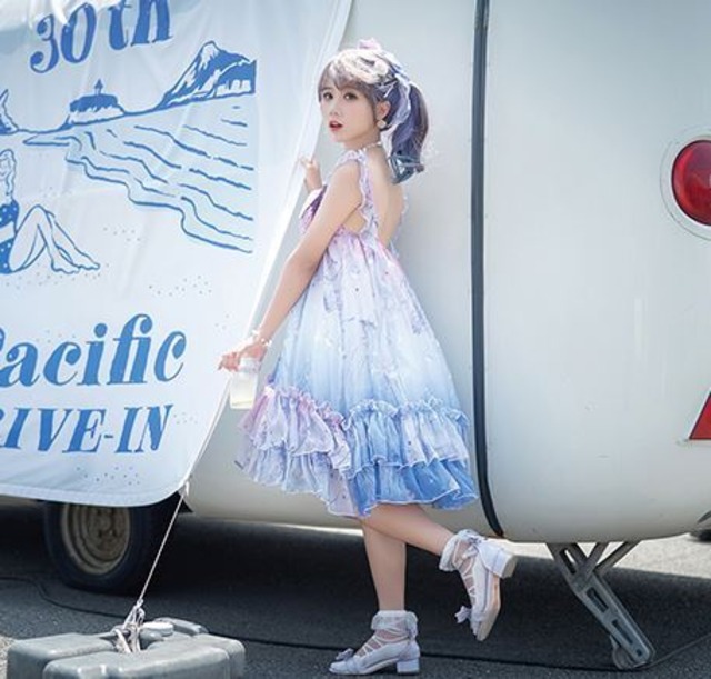 ロリータ クラゲ シフォン サマー ジャンスカ 3色 Jsk 春夏 ミディアム ひざ上丈 クラゲ くらげ プリント ふんわり フレア ピンク ネイビー ブルー 大きいサイズ サイズ豊富 人気 トレンド おでかけ 甘ロリ Lolita ゴスロリ ロリータファッション Loli2928 Luxury