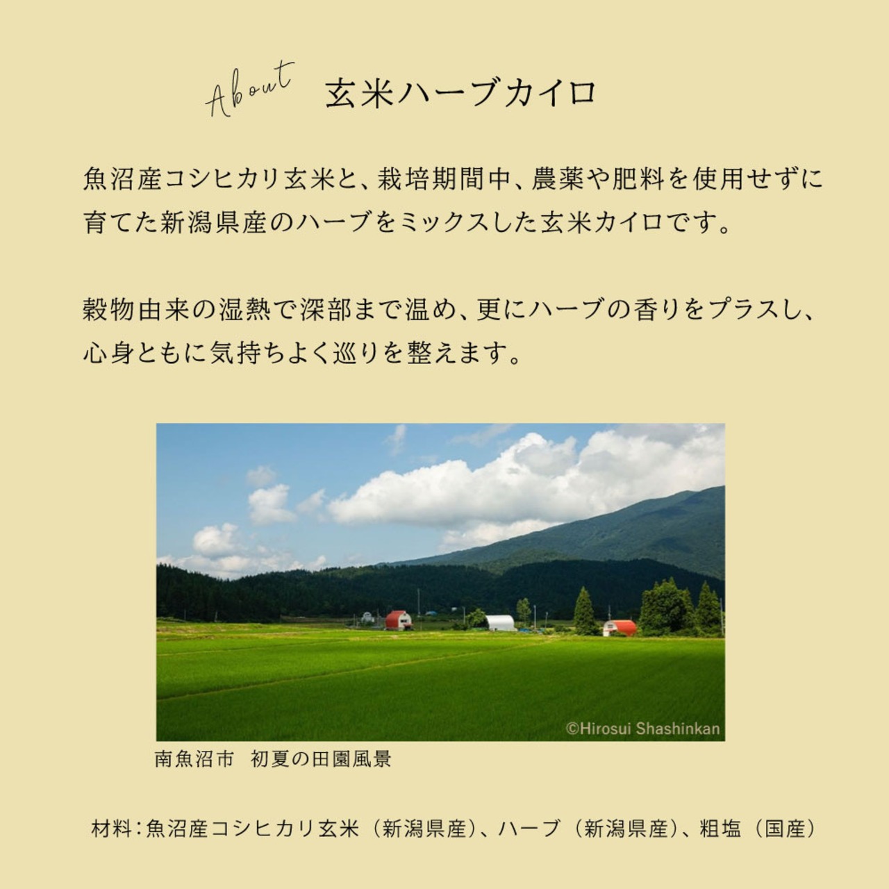 【玄米ハーブカイロ】栽培中農薬や肥料を使わず育てたハーブ使用／オーガニックコットングレージュ 選べるハーブ カバー付