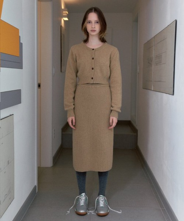 [SINOON] MIXED COLOR MIDI KNIT SKIRT