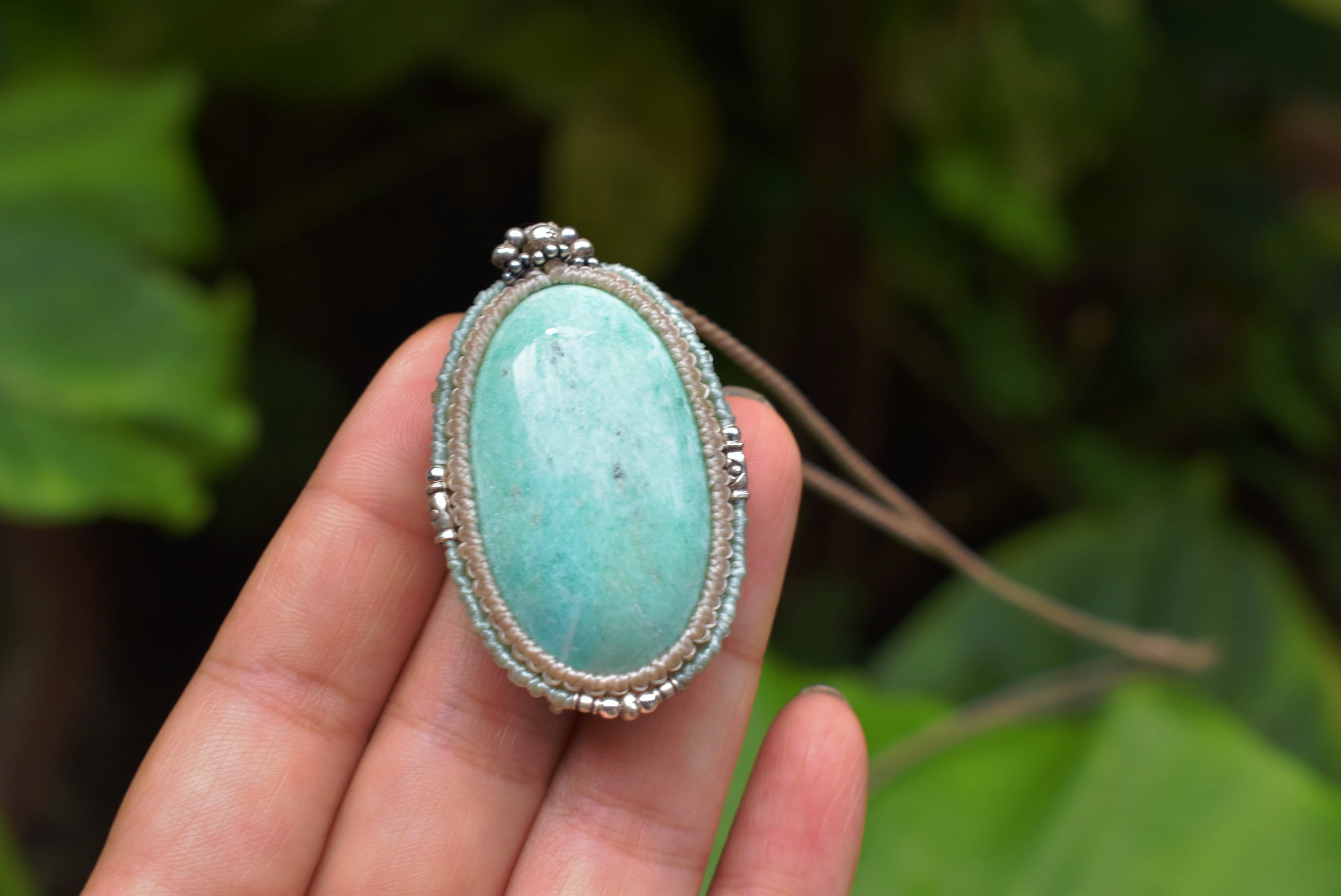 クリソプレーズ アクアマリン マクラメネックレス クリソプレーズ