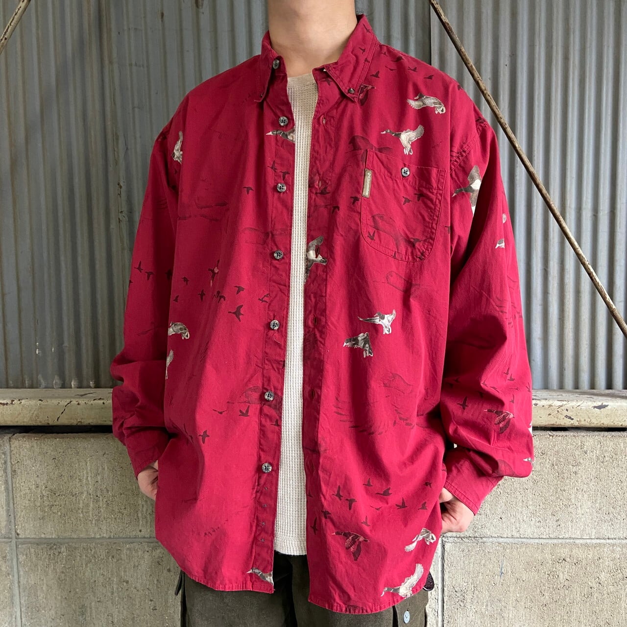 00年代 Columbia コロンビア カモ 総柄 長袖コットンシャツ メンズL