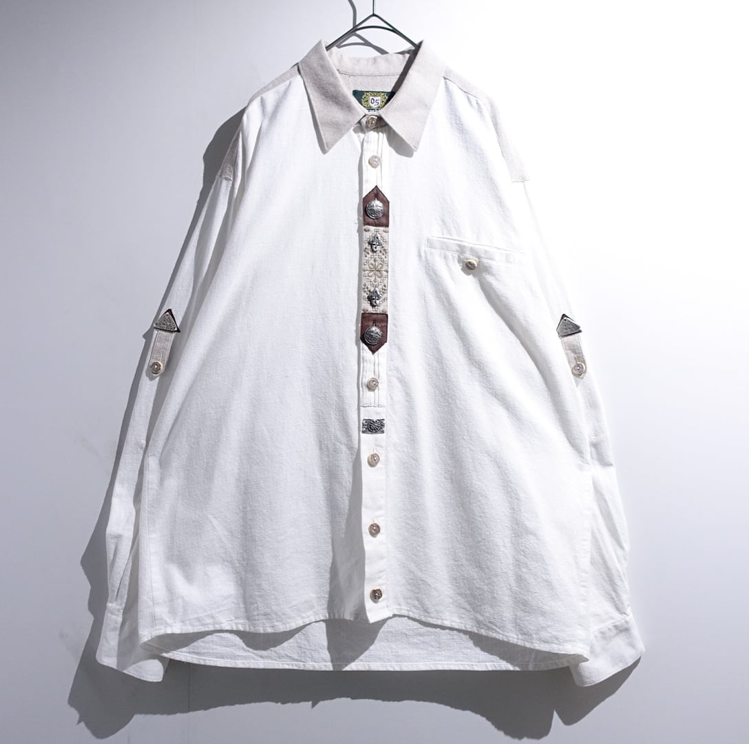 EURO White Metallic Decorative Design Tyrolean Shirt