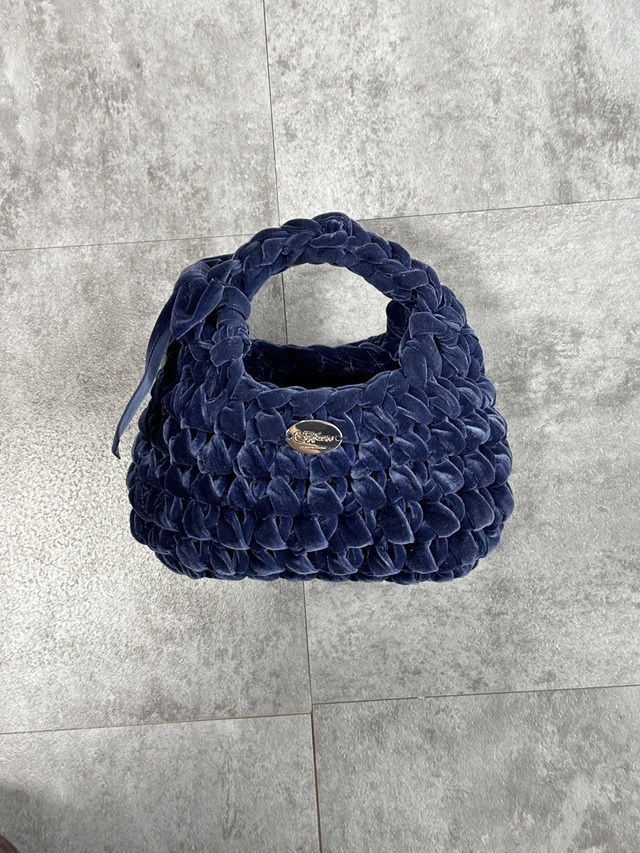 triangle velvet ribbon bag large《butter yellow》