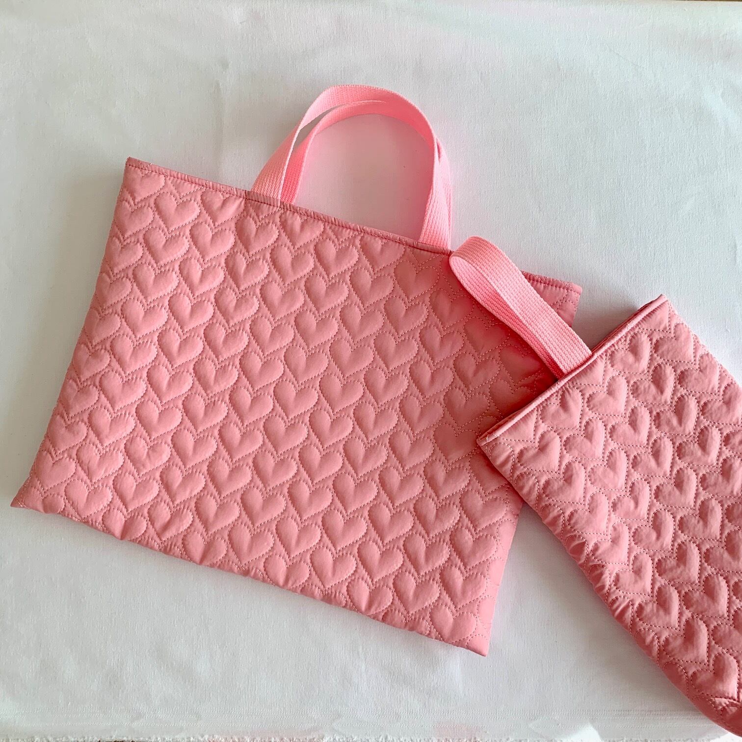 レッスンバッグ 女の子 キルティング ハート刺繍 ピンク サイズ
