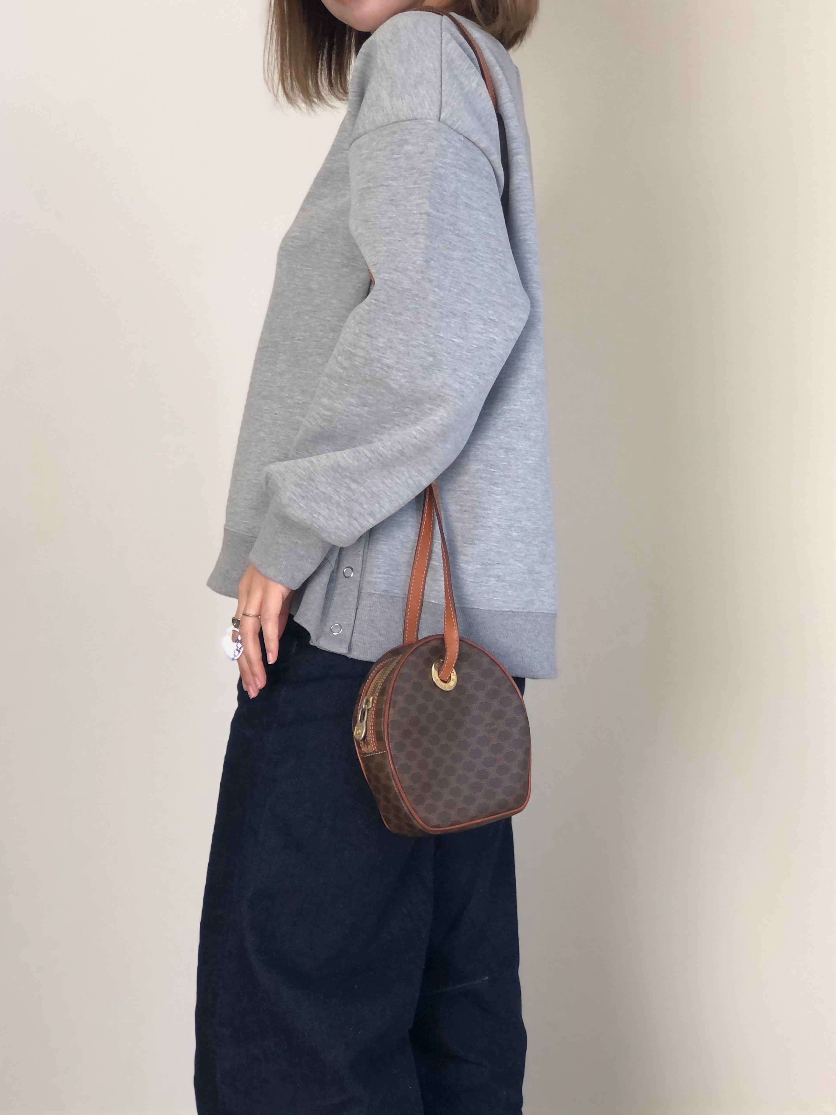 CELINE セリーヌ マカダム ショルダーバッグ ブラウン PVCレザー vintage ヴィンテージ オールド zhsca6