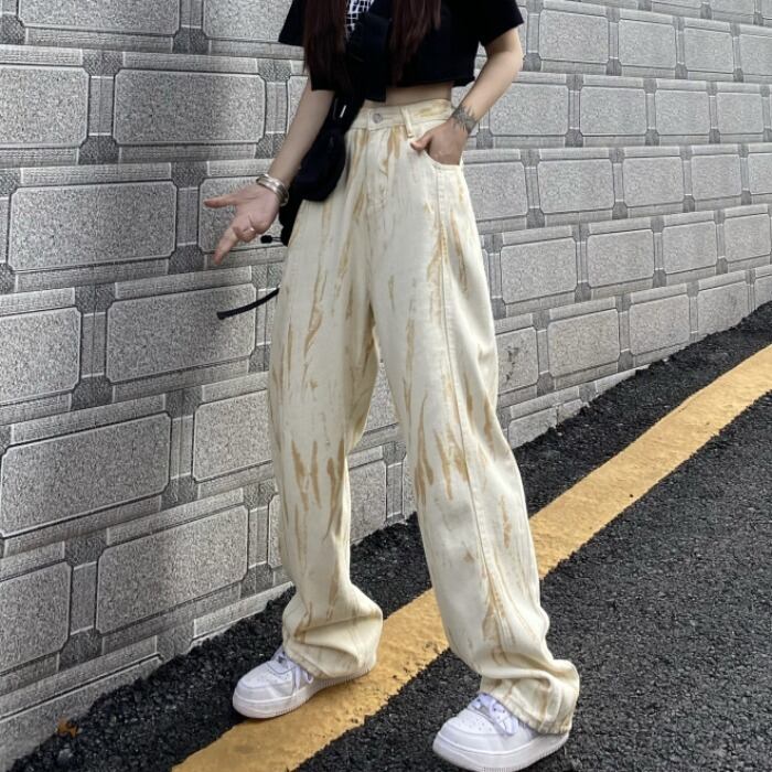 サマールーズジーンズ ハイウェスト薄手スタンダードパンツ レッド レトロ 夏物 ケッペル99679056210