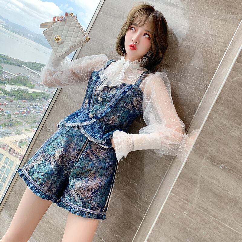 スタンダードプリントブラウス Aラインショーツ オータム レトロ レース 秋物 ブルマー MIUCO95277341894