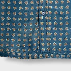 【EU古着】アライグマ アニマルプリント 総柄 半袖シャツ 柄シャツ オールパターン 個性的 柄物 絹 SOIE シルク ヨーロッパ古着