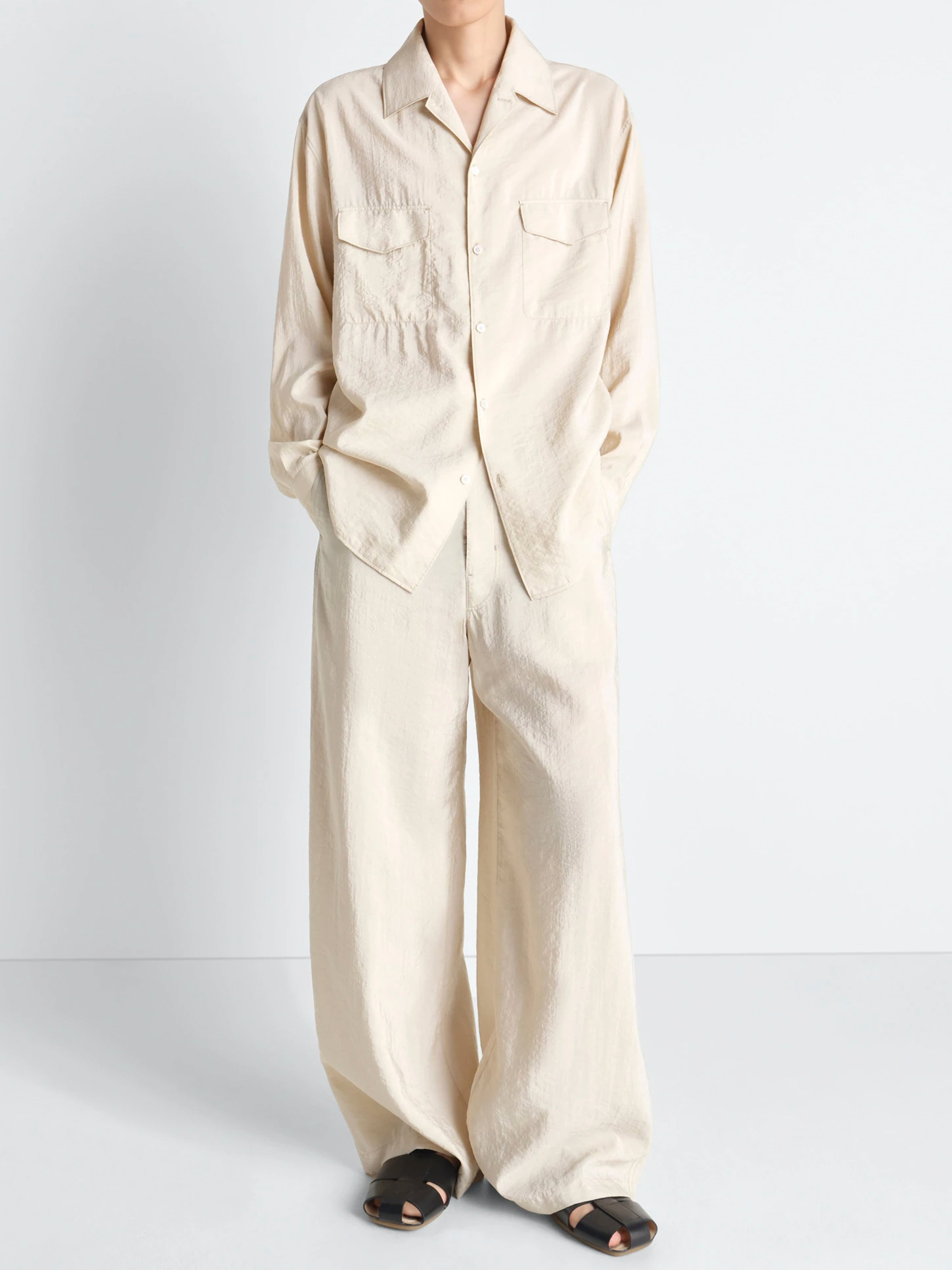 LEMAIRE CONVERTIBLE COLLAR SHIRT OAT MILK SH1233 LF1308 | BEST
