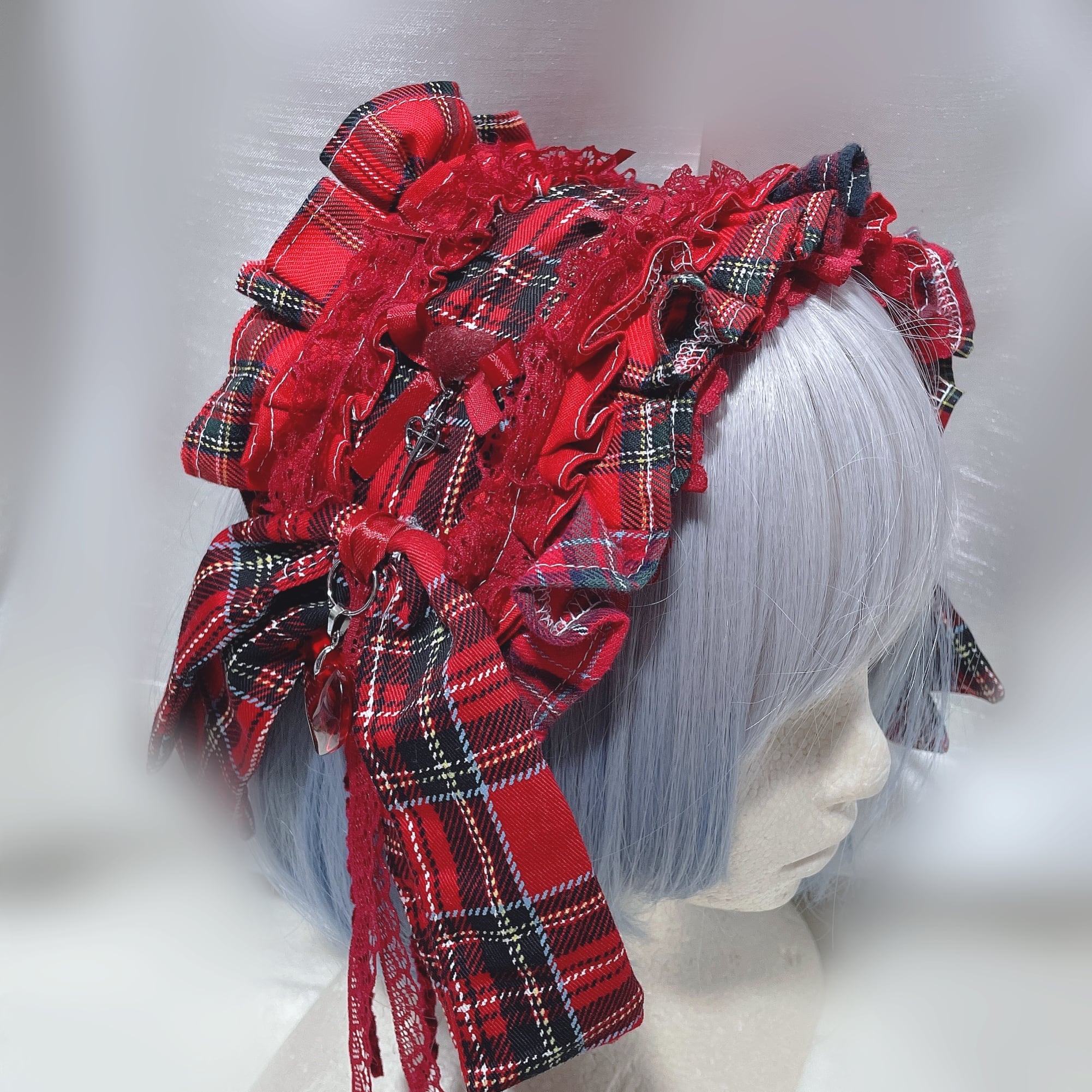 赤チェックデカリボンヘッドドレス | Fancy Doll