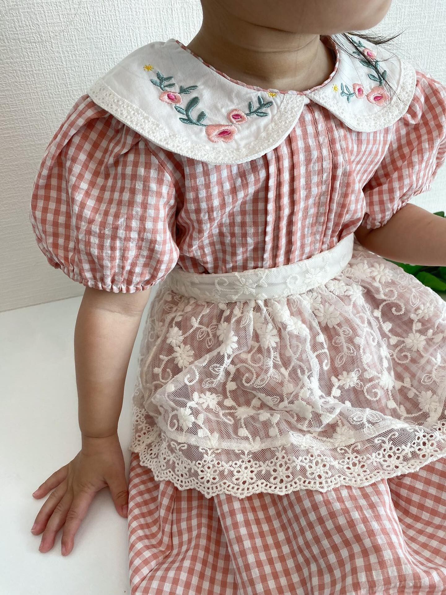 【取寄】夏のお嬢さんになれるギンガムチェックワンピース、ロンパース