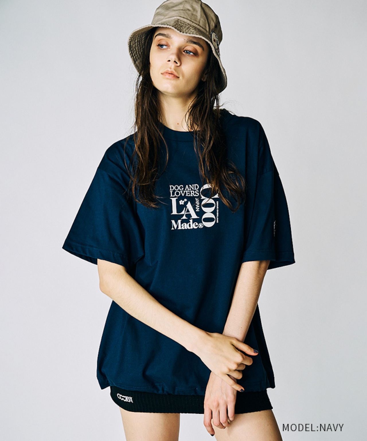 Dog & LOVERS プリントルーズTシャツ (NAVY) CQ-49012