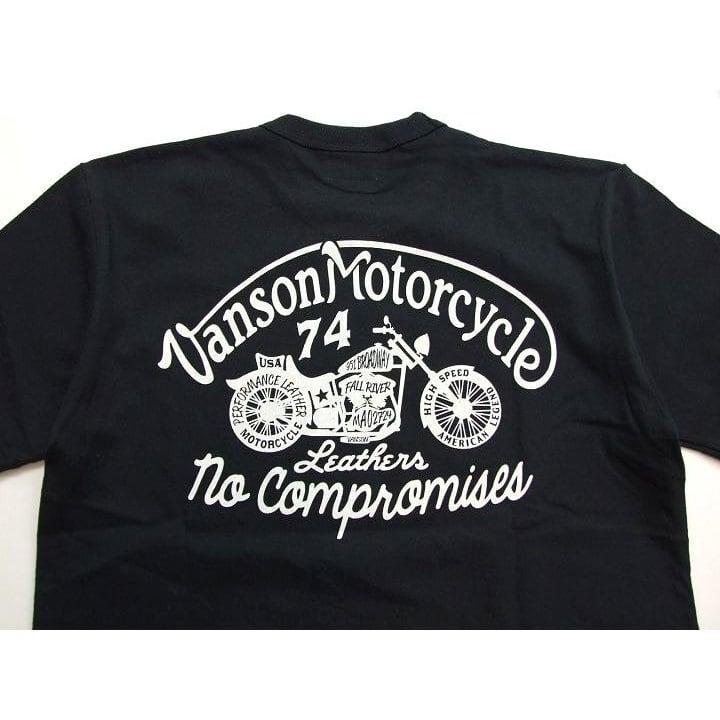 vanson tシャツ 2023 バンソン ハーレーtシャツ 半袖Ｔシャツ 黒 Motorcycle74　882V070 メンズtシャツ  VANSONバイカーtシャツ