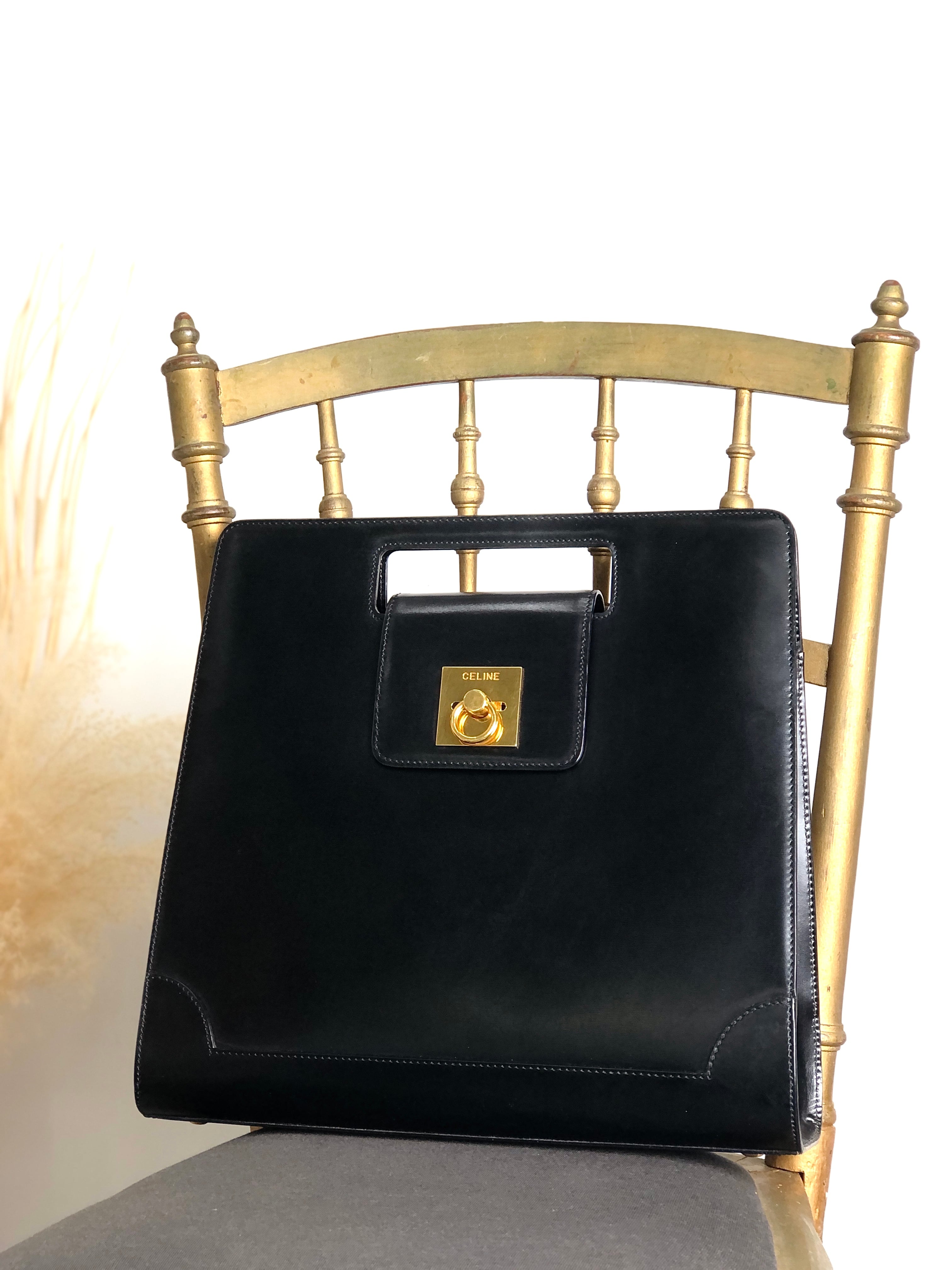 CELINE セリーヌ ハンドバッグ ブラック ヴィンテージ CELINE セリーヌ ハンドバッグ ブラック ガンチーニ レザー vintage