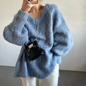 2wayモヘアタッチオーバーknit/ブルー