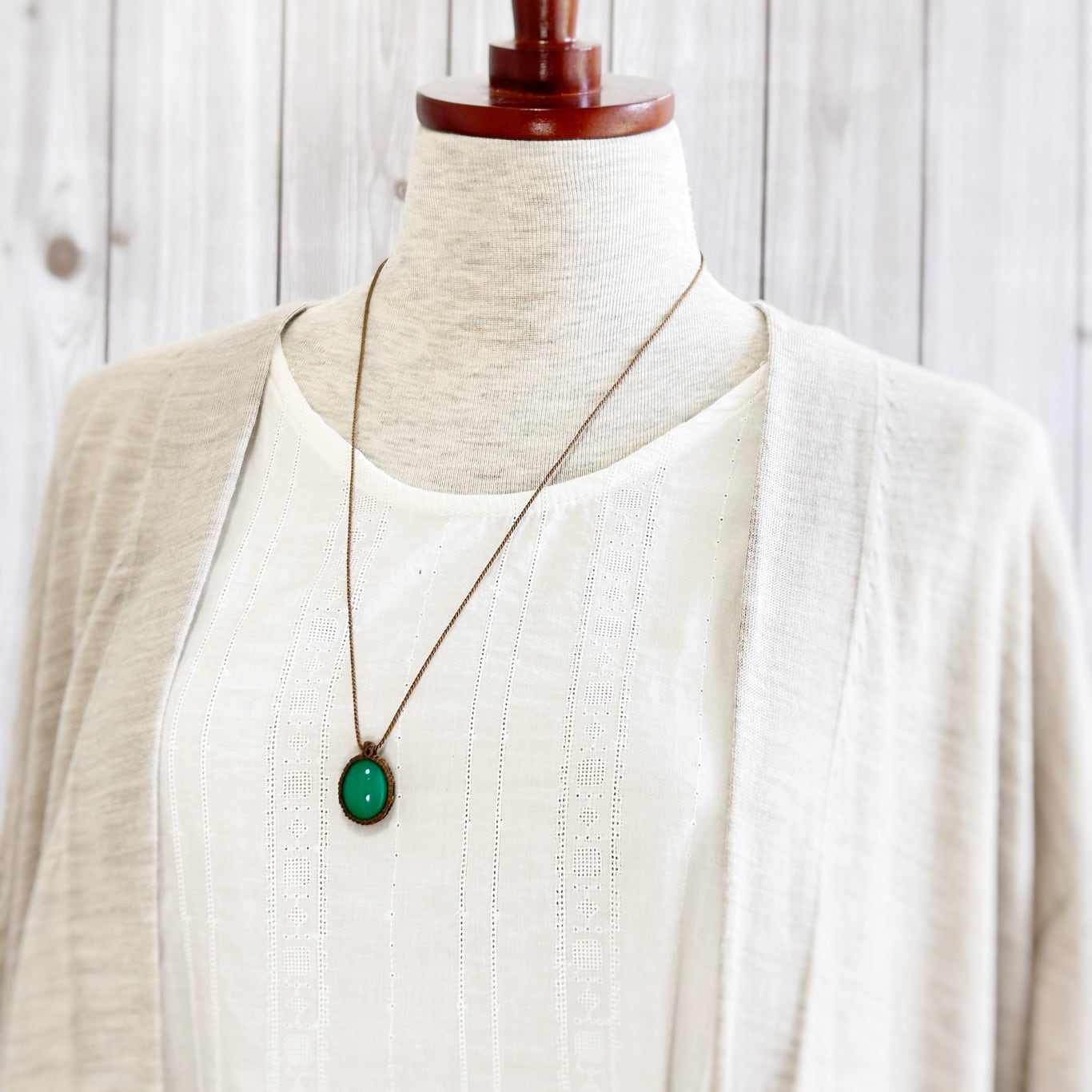 一点物】クリソプレーズのルースを包んだマクラメネックレスNo.1