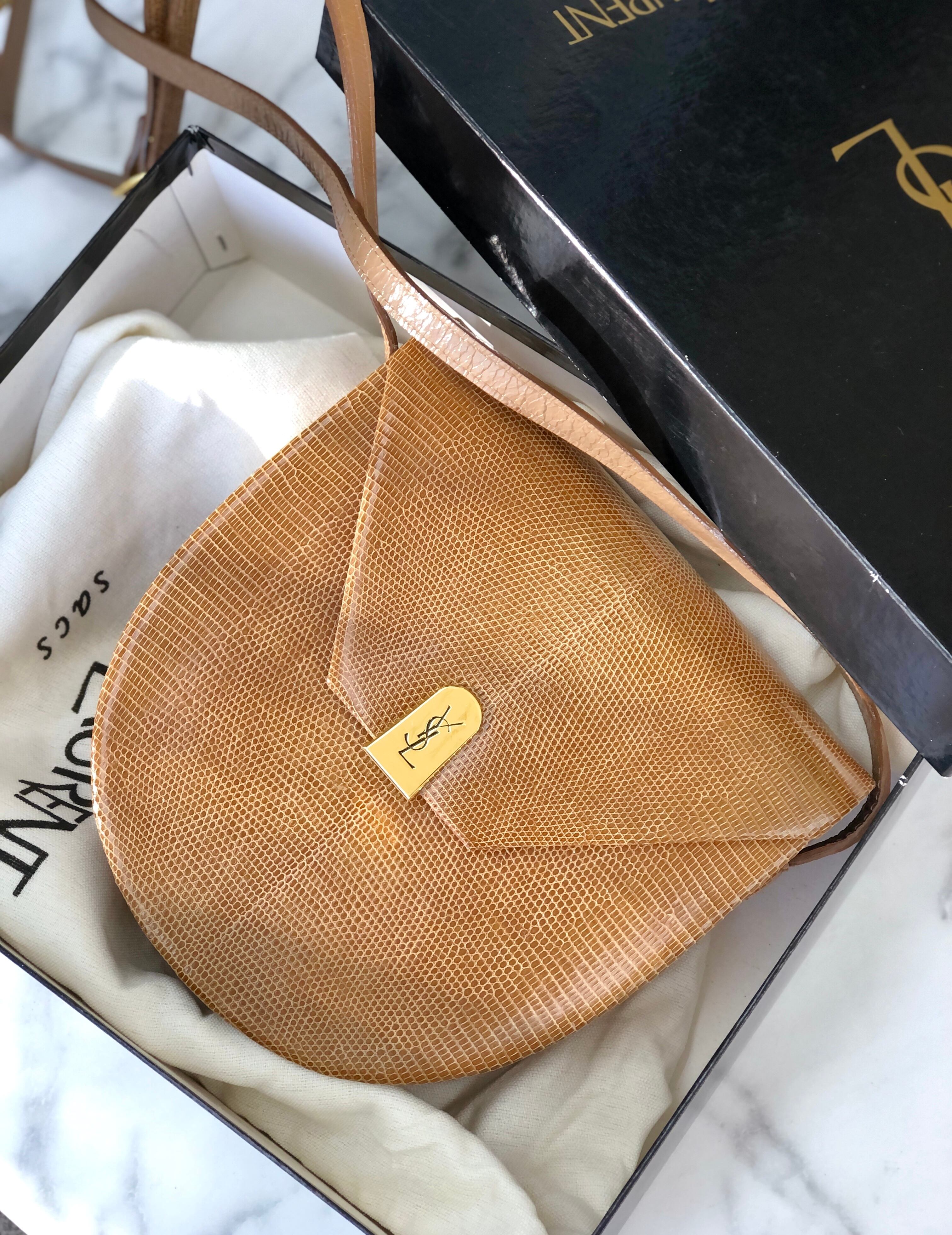 Yves Saint Laurent イヴ サンローラン YSL リザード型押し ラウンド ...