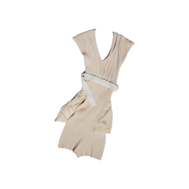 【YUKI SHIMANE】Rib Layered Knit dress (Beige)