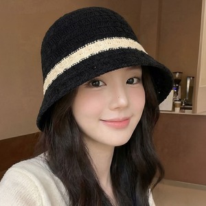 麦わら風 バケットハット レディース UV対策 小顔見え レトロ配色 春夏 折りたたみ帽子 [LS-CGH011]