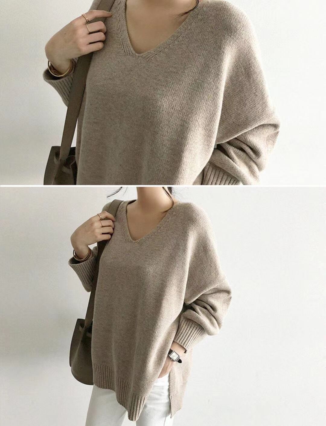 Vネックゆったりニット